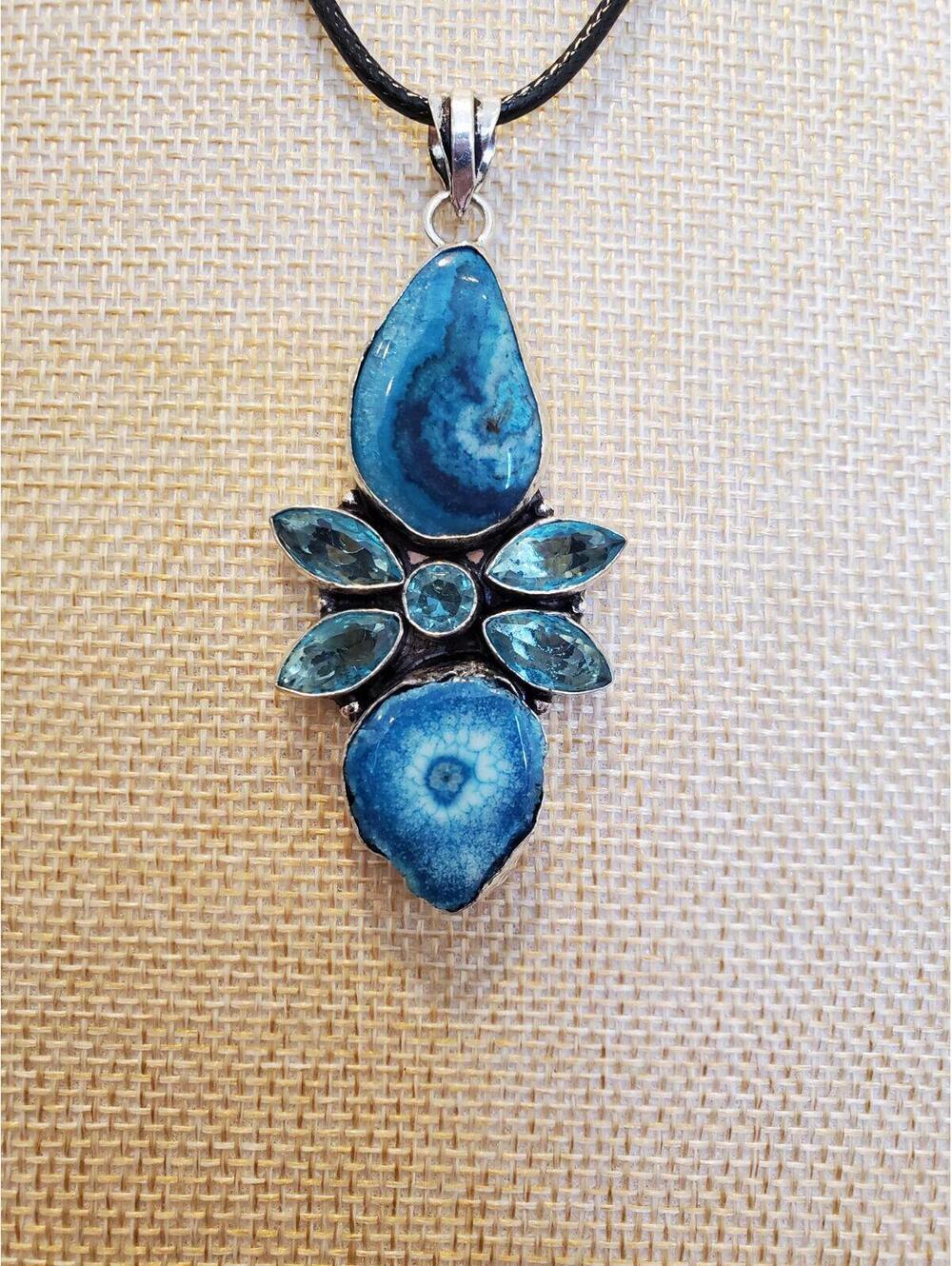 925 solar quarts & blue topaz Necklace